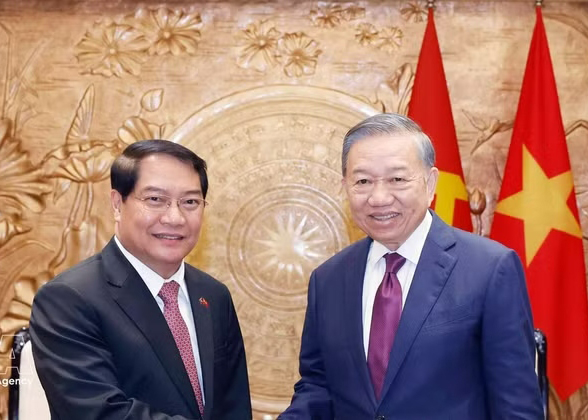 Top leader of Viet Nam receives Vientiane official in Ha Noi